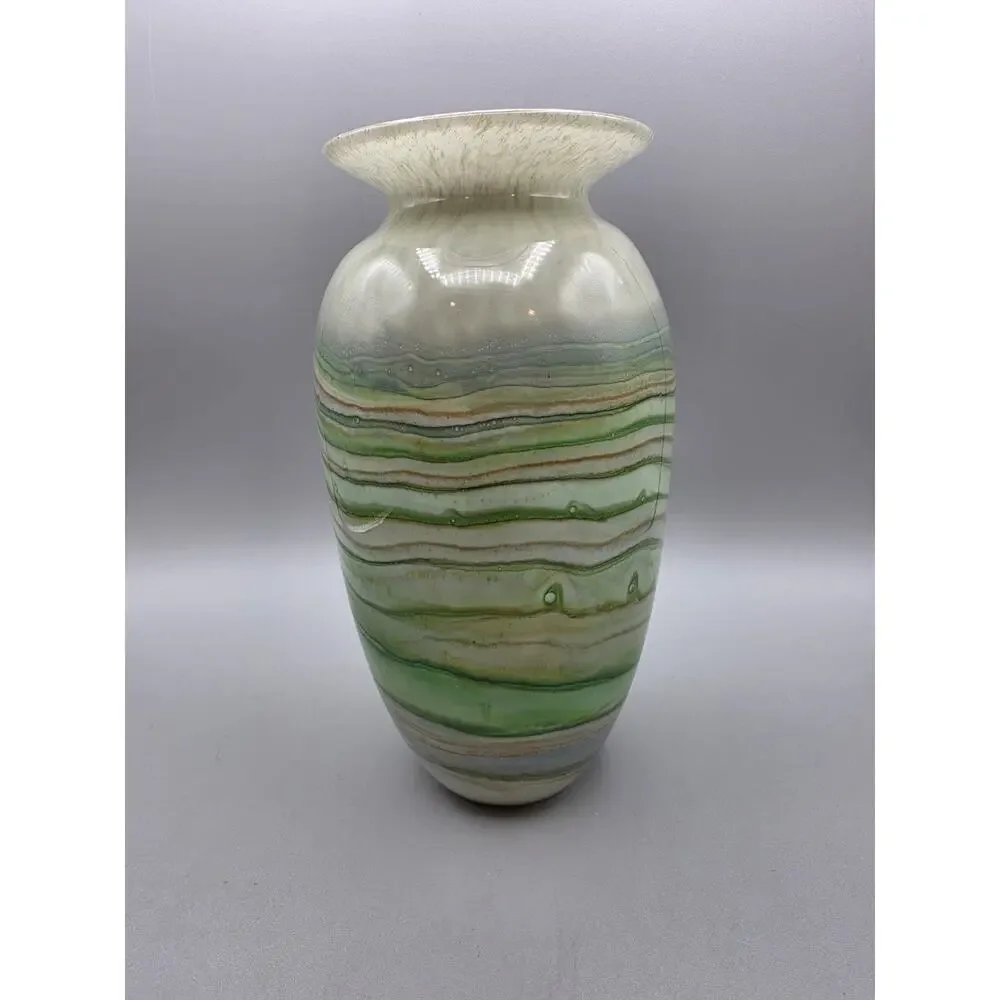 Vintage Nourot Early Art Glass Vase Cased Glass Signed Dated 1979 Green